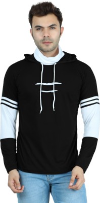 Dee Raj Creations Solid Men Hooded Neck Black, White T-Shirt