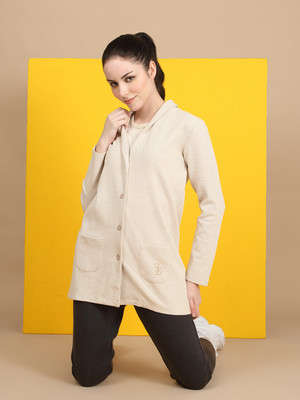 Sweet Dreams Solid Collared Neck Casual Women Beige Sweater