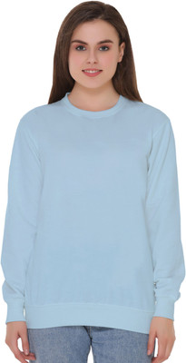 SHAUN Solid Round Neck Lounge Wear Women Light Blue Sweater
