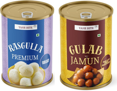 YASHBITE Rasgulla & Gulab Jamun | Spongy Rasgulla & Gulab Jamun | 20Pcs Delicious Sweet Tin(2 x 400 g)