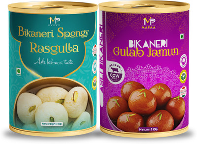 MAPAA Bikaneri Premium Spongy Rasgulla & Bikaneri Desi Ghee Gulab Jamun 2KG Pack Tin(2 x 1 kg)