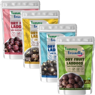 TummyFriendly Foods Dry Fruit Laddus. Kids Healthy Snacks-Beetroot-FlaxSeeds-Jowar-PeanutButter Pouch(4 x 100 g)