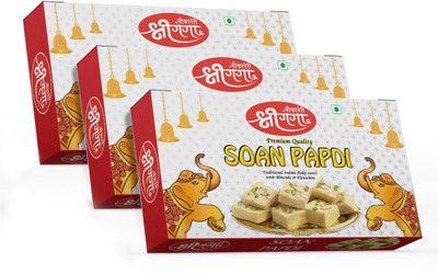 Bikaneri Shree Ganga Soft and Flaky Soan Papdi Bikaneri Sweet, Mithai Box(3 x 400 g)