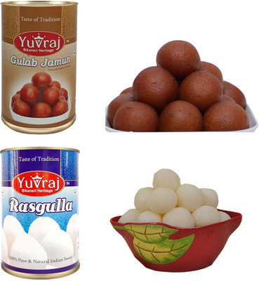 Yuvraj Food Product Sweets Rasgulla & Gulab Jamun 500 Gm mithai combo pack of 4 (500 Gm x 4 ) Tin pack Tin(4 x 500 g)