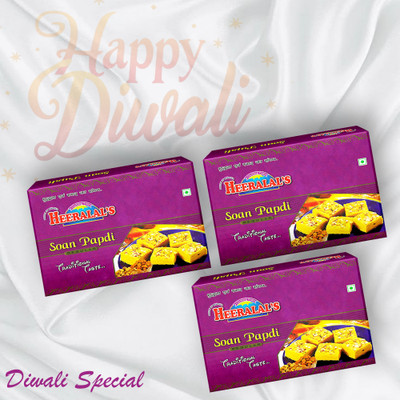 Heeralal's Regular Soan Papdi 1.2Kg 400Gm x 3 Diwali Gift Pack Crispy Flaky Delicious Sweet Box(3 x 400 g)