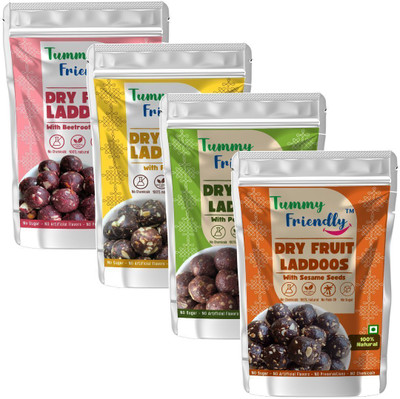 TummyFriendly Foods Dry Fruit Laddus. Kids Healthy Snacks-FlaxSeeds-PeanutButter-Sesame Pouch(4 x 100 g)