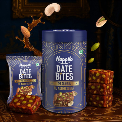 Happilo Original Date Bites Diwali Celebration Gift Pack | Healthy, Guilt Free Sweets Tin(200 g)