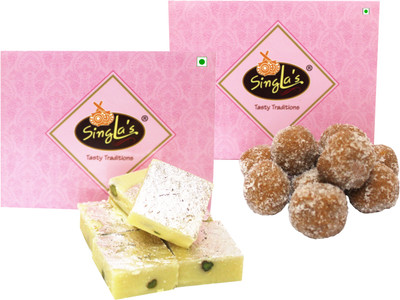 singla's Mathura Peda 200g Pista Khoya Burfi Combo Pack of 2 200g Box(2 x 200 g)