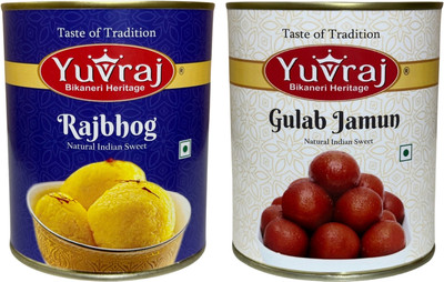 Yuvraj Food Product Gulab jamun sweets & kesar rajbhog combo 1 kg x 2 pack Can(2 x 1000 g)