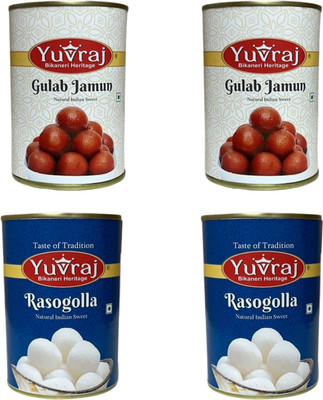 Yuvraj Food Product Sweets combo 2 Gulab jamun & 2 Rasogolla mithai 500 gm x 4 Tin pack Can(4 x 0.5 kg)
