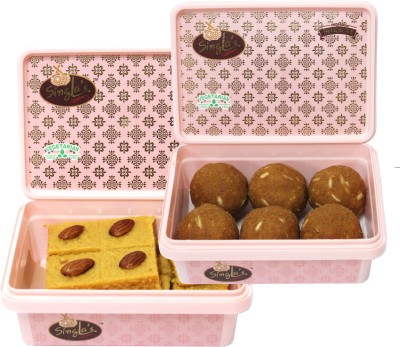 Singla Sweets Plain Besan laddu 200g and Patisa burfi 200g combo Box(2 x 200 g)