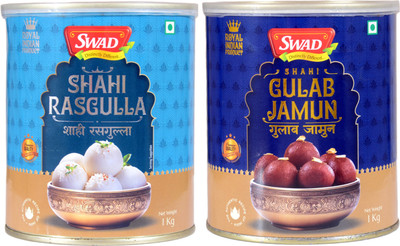 SWAD Shahi Rasgulla and Gulab Jamun | 1kg Each Tin(2 x 1 kg)