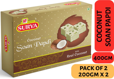 Surya 400gm Coconut Soan Papdi | Pack of 2 (200gm Each) Box(2 x 200 g)