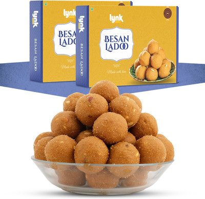 Lynk Besan Ladoo - Made with Pure Cow Ghee, Authentic Indian Mithai Sweets Box(2 x 400 g)
