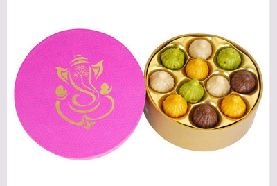 Ghasitaram Gifts Sweets-Ganpati Box Of Pure Kaju Assorted Modaks Box(11 x 20 g)