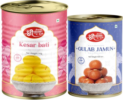 Bikaneri Shree Ganga Kesar Bati 1Kg & Gulab Jamun 500Gm Sweets Combo Perfect for Festivals & Gifting Tin(2 x 0.75 kg)