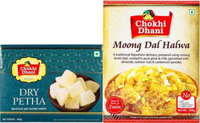 Chokhi Dhani Dry Petha, Moong Dal Halwa Combo, Ready-to-Eat Sweet Delights (2 * 0.65 kg) Box(2 x 0.33 kg)