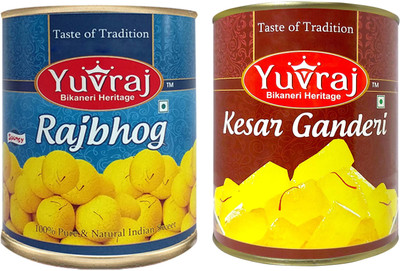 Yuvraj Food Product Rajbhog & kesar Ganderi sweets combo pack (1 KG x 2 ) Tin(2 x 1000 g)