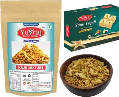 Yuvraj Food Product Sweets Desi Ghee soan papdi & kaju Mixture Snacks combo (200 gm x 2 ) Box(2 x 200 g)