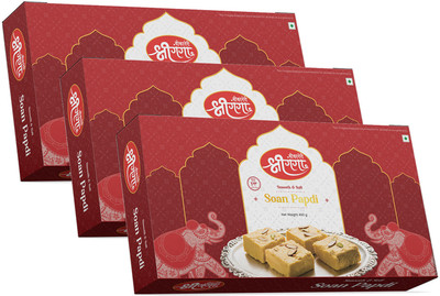 Bikaneri Shree Ganga Soft and Flaky Soan Papdi,1.2Kg Delicious Bikaneri Sweet, Mithai Box(3 x 400 g)