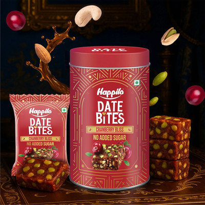 Happilo Cranberry Date Bites Diwali Celebration Gift Pack | Healthy Guilt Free Sweets Tin(200 g)