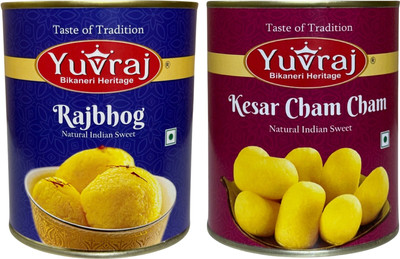 Yuvraj Food Product Rajbhog and Kesar Cham Cham sweets combo 1 kg x 2 tin Can(2 x 1 kg)