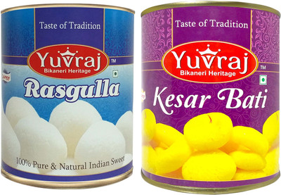 Yuvraj Food Product sweets kesar Bati & Rasgulla combo pack (1 KG x 2) Tin pack Tin(2 x 1000 g)