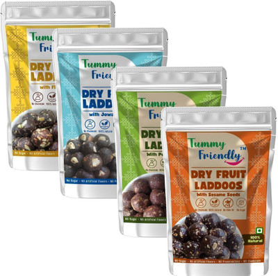 TummyFriendly Foods Dry Fruit Laddus. Healthy Snacks, Flaxseeds-Jowar-PeanutButter-Sesame Pouch(4 x 100 g)