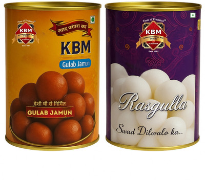 KBM Rasgulla and Gulab Jamun Combo pack | Traditional Indian Sweets Tin(2 x 0.5 kg)