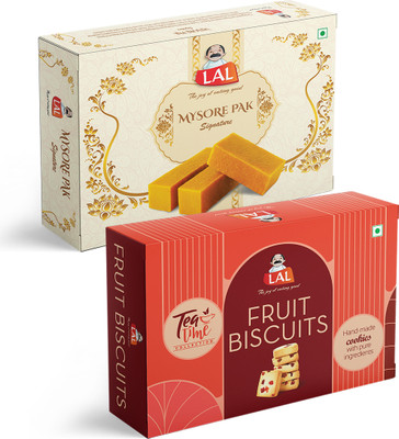 Lal Sweets Combo Pack of Mysore Pak Signature 400g & Fruit Biscuits 400g Box(800 g)
