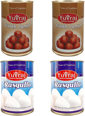 Yuvraj Food Product 2 Rasgulla 500 gm & 2 Gulab jamun Tin Combo pack 4 (500 Gm x 4 ) Can(4 x 0.5 kg)