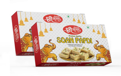 Bikaneri Shree Ganga Soft and Flaky Soan Papdi Bikaneri Sweet, Mithai Box(2 x 400 g)