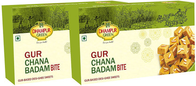Dhampure Speciality Gur Chana Badam Bite - Gur Based Desi Ghee (Pack of 2 - 400g)|Rakshabandhan pack Box(2 x 400 g)