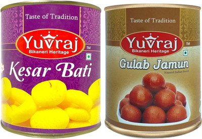 Yuvraj Food Product Gulab jamun & kesar Bati Sweets combo pack (1 KG x 2 ) Tin pack Tin(2 x 1000 g)