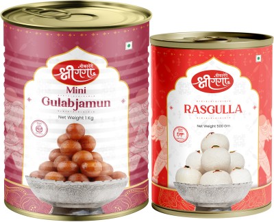 Bikaneri Shree Ganga Mini Gulab Jamun 1Kg & Rasgulla 500Gm Sweets Combo - Perfect for Sweet Lovers Tin(2 x 0.75 kg)