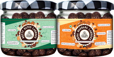 NANI KI KAHANI Handmade Nutty Dates & Mewa Makhaana Laddoos | Healthy Dry Fruits Laddu Glass Bottle(2 x 150 g)