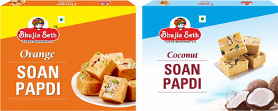 BHUJIYA SETH Orange & Coconut soan papdi combo pack (200 gm x 2) box Box(2 x 200 g)