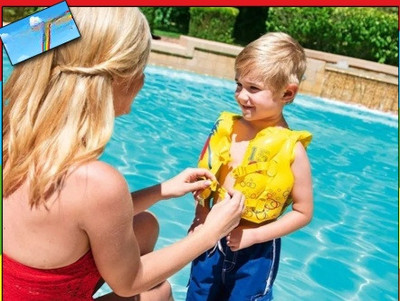 Intelligent Inflatable (IND*88) Tropical-Print Swim Vest Yellow Swim Floatation Belt