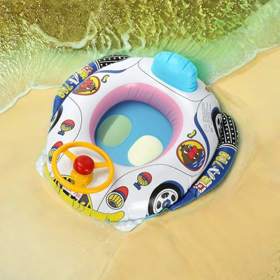 Kiva Enterprise Inflatable Baby Swimming Tube with Steering Wheel | Car Design Anti-Flip Pool Float Seat | Swim for 1-5 Year Kids Boys & Girls (Multicolor) Swim Floatation Belt