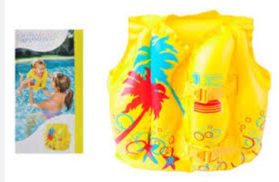 Intelligent Inflatable (IND*83) Tropical-Print Swim Vest Yellow Swim Floatation Belt