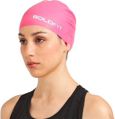 BOLDFIT Swimming Cap Men Swim Cap for Women Swimming Pool Cap Full Head Cover Silicon Swimming Cap(Pink, Pack of 1)