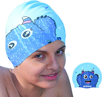 SLOVIC Leak Proof | Protects Hair From Chemical Damage | Premium Quality Silicone |Boys Swimming Cap(Blue, Pack of 1)