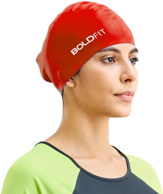 BOLDFIT Swimming Cap Men Swim Cap for Women Swimming Pool Cap Full Head Cover Silicon Swimming Cap(Red, Pack of 1)