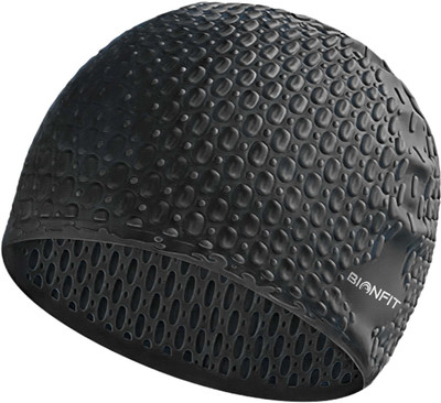 BIONFIT Silicone Swimming Cap for Men & Women| Unisex Waterproof Free Size Swim Head Cap Swimming Cap(Black, Pack of 1)