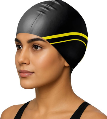 BOLDFIT Swimming Cap for Men and Women Silicone Full Head Cover Swimming Pool Cap Swimming Cap(Black, Pack of 1)