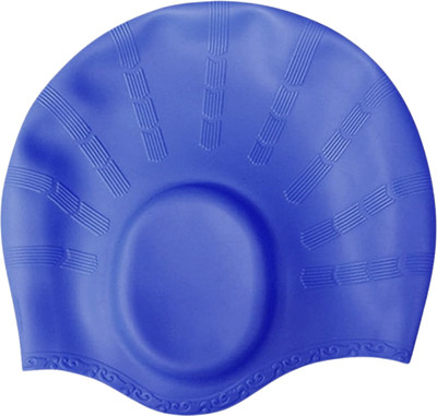 KARBD Silicone Swimming Cap with Ear & Hair Protection Unisex Swim Pool Head Cap Swimming Cap(Blue, Pack of 1)