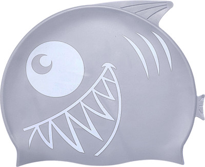 KARBD Fish Design Silicone Swim Cap Unisex Universal Size Soft Swimming Pool Head Cap Swimming Cap(Silver, Pack of 1)