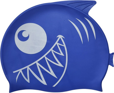 KARBD Fish Design Silicone Swim Cap Unisex Universal Size Soft Swimming Pool Head Cap Swimming Cap(Blue, Pack of 1)