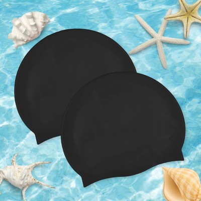 Ratnaram Swimming Cap 2pcs plain Black colour Men Women Extra Stretch Swimming Cap(Black, Pack of 2)