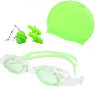 DreamPalace India Swimming Combo Set with Google, Swim Cap, Ear Plugs and Nose Clip Swimming Cap(Green, Pack of 1)